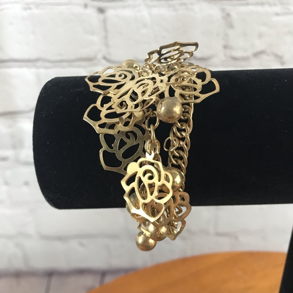 Beautiful Gold Tone Rose Fashion Bracelet - New with Tag - Picture 2 of 3